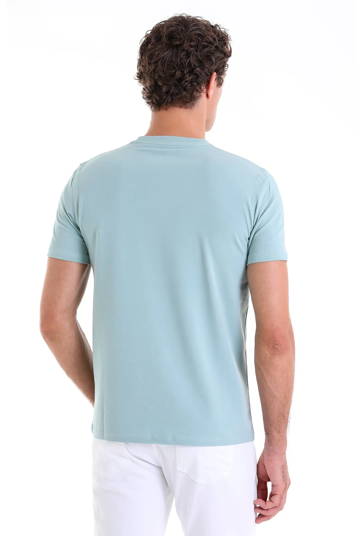 Regular Fit Cotton Blend Mint Crewneck T-Shirt