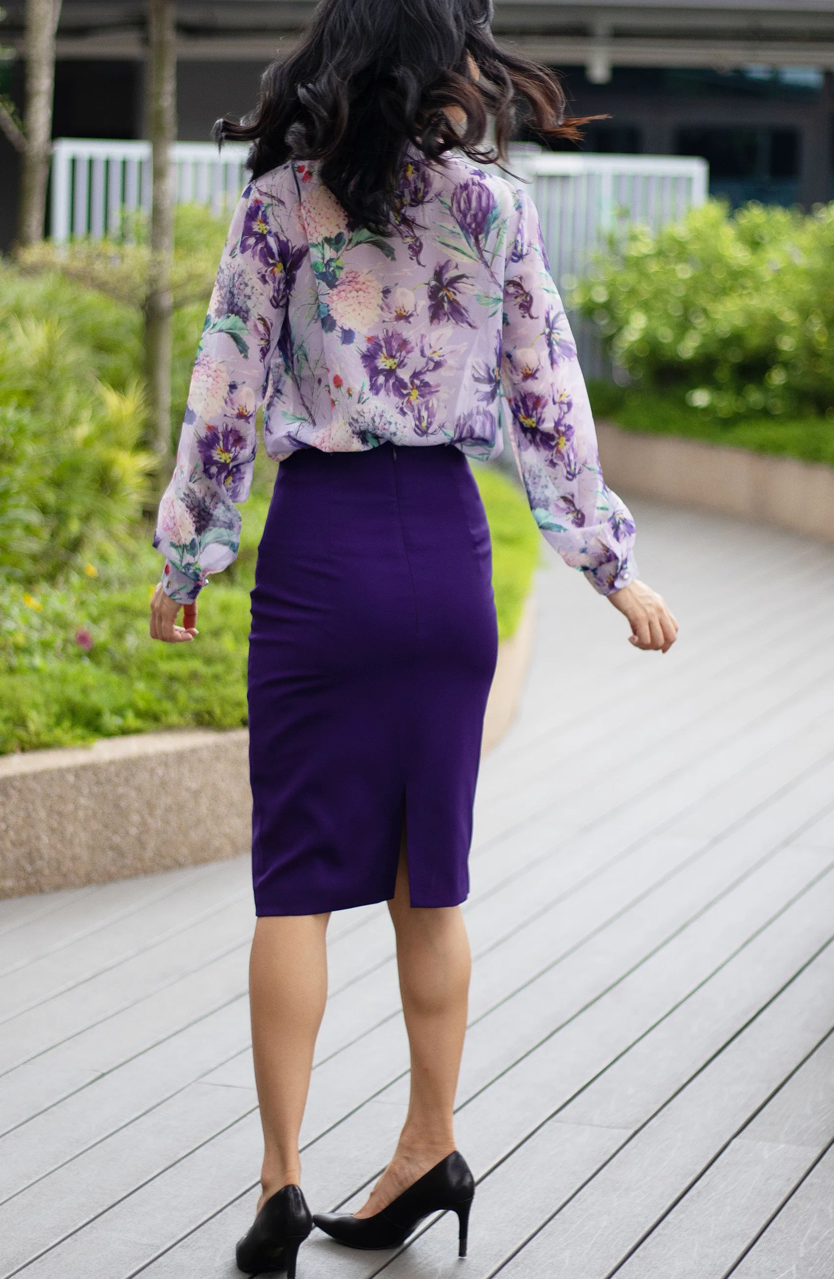 Royal Purple Lined Pockets High Waisted Pencil Work Skirt