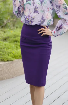 Royal Purple Lined Pockets High Waisted Pencil Work Skirt