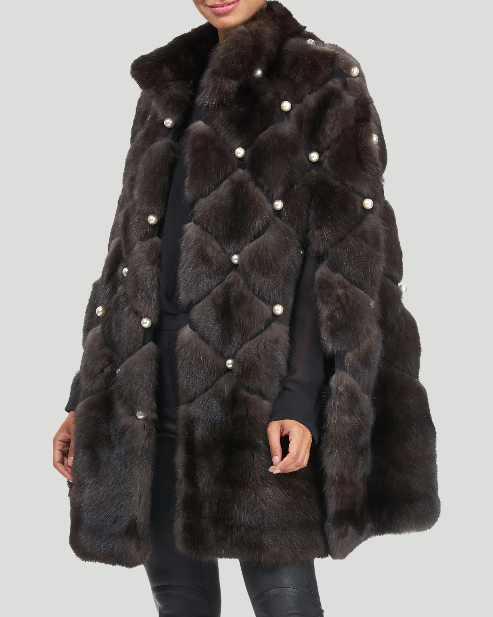 Russian Sable Cape with Pearl Detail