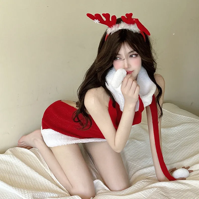 SD-6138 Christmas cosplay sexy turtleneck sweater leaky back elk set