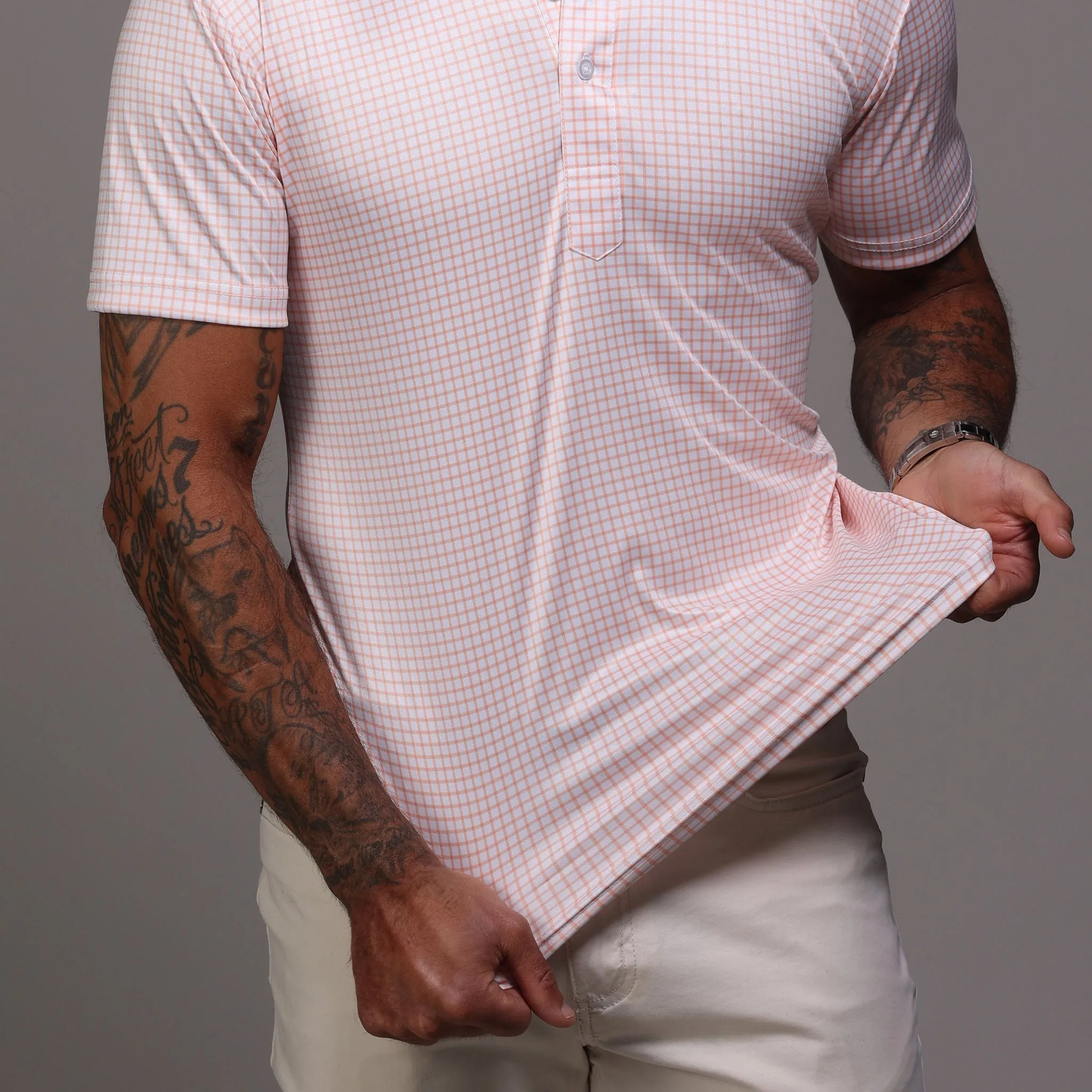 Semi-Spread Collar Polo Orange Grid