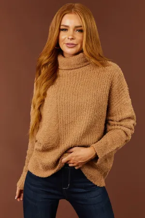 She Sky Brown Sugar Textured Long Sleeve Turtleneck Sweater