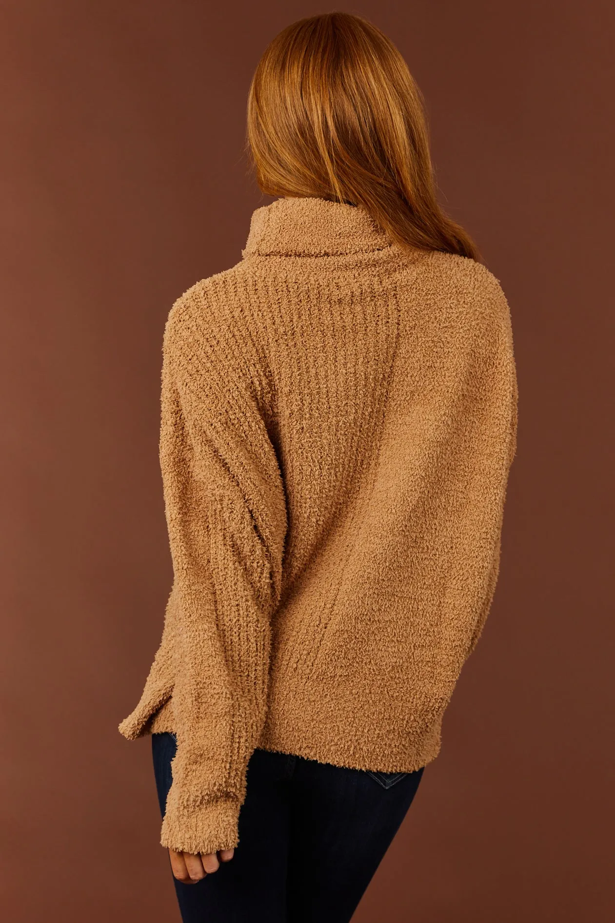 She Sky Brown Sugar Textured Long Sleeve Turtleneck Sweater