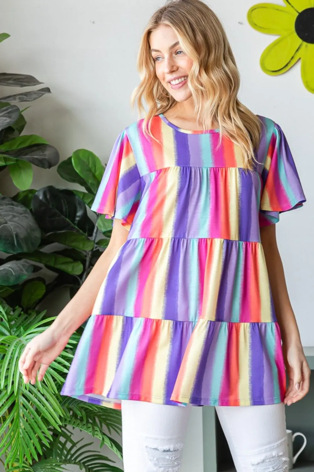 Short Sleeve Striped Tiered Top