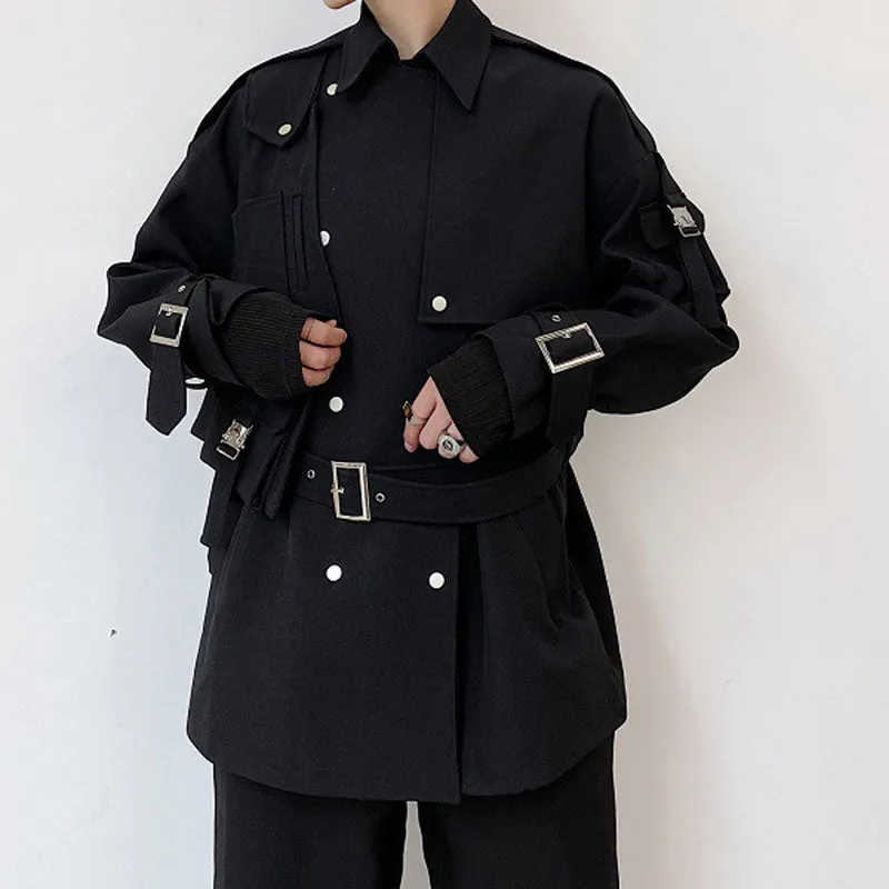 Short Trench Coat With Metal Buckles