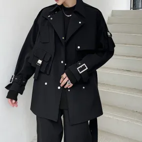 Short Trench Coat With Metal Buckles