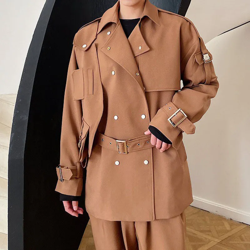 Short Trench Coat With Metal Buckles