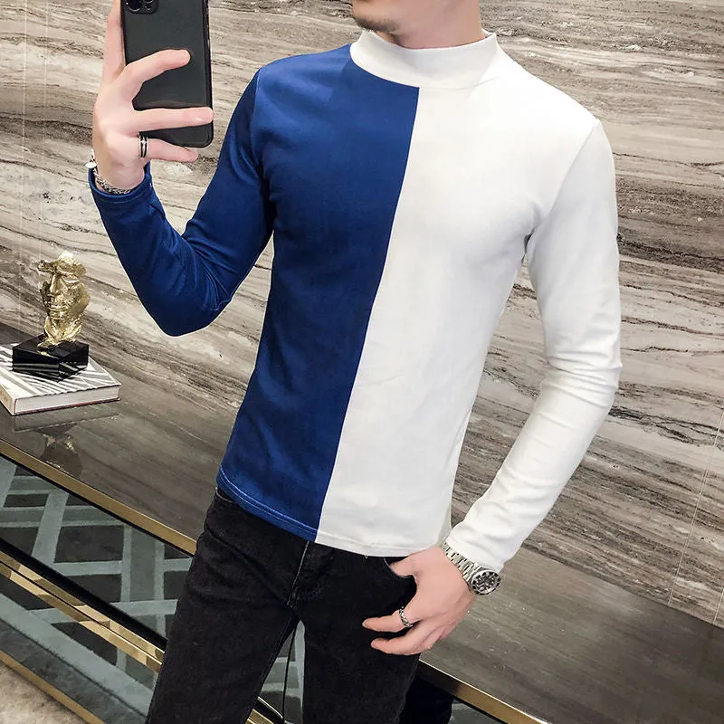 Side-by-Side Color Long Sleeve Velour T-Shirt