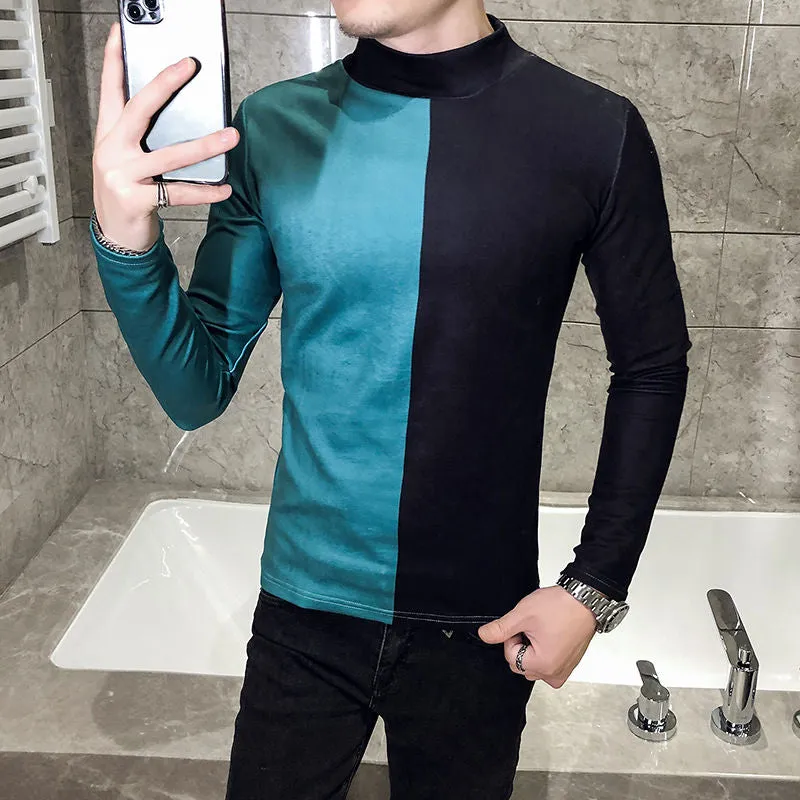 Side-by-Side Color Long Sleeve Velour T-Shirt