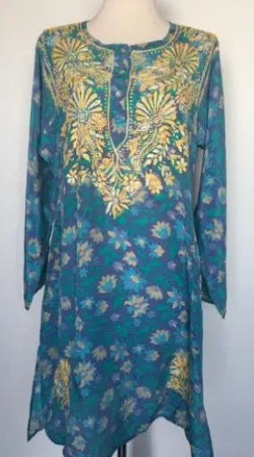 Silk Long Tunic in Turquoise