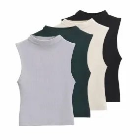 Slim Fit Short Half Turtleneck Sleeveless Top