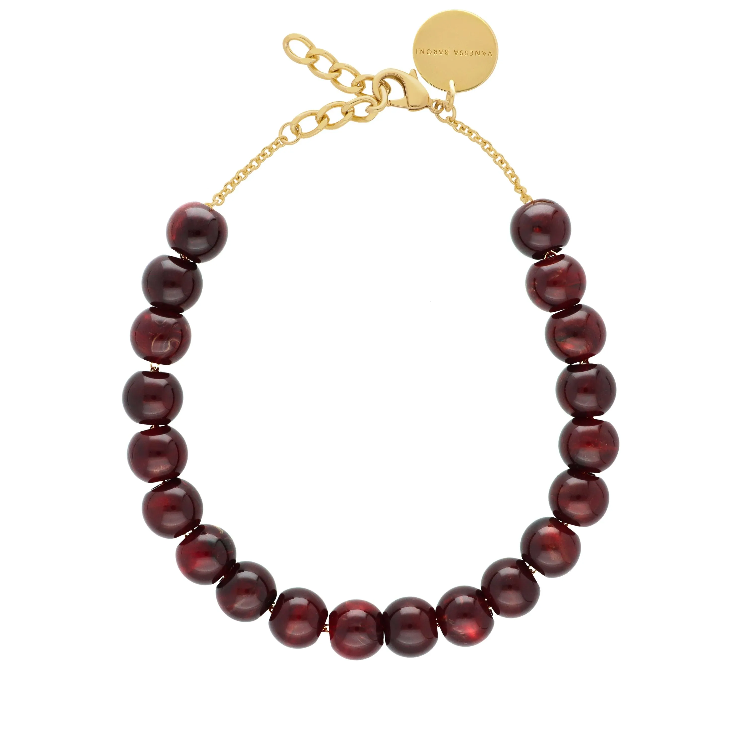 Small Beads Necklace Short Bordeaux Marble