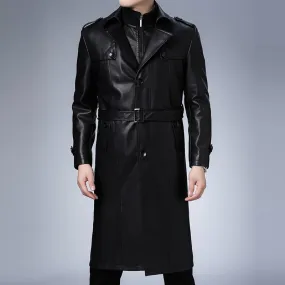 Solid Black Zipper Leather Coat