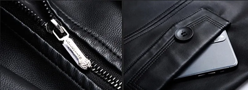 Solid Black Zipper Leather Coat