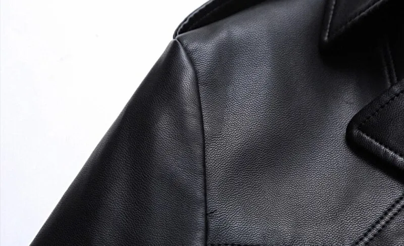 Solid Black Zipper Leather Coat