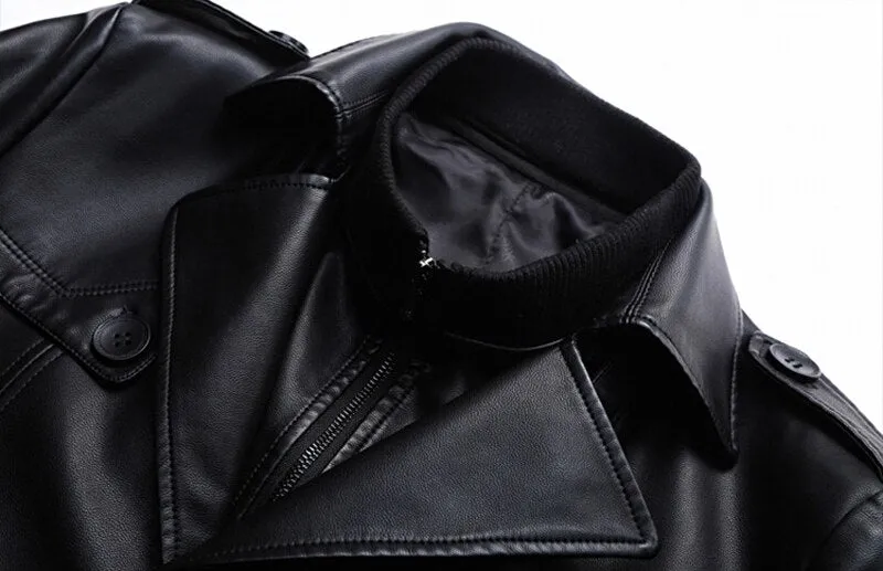 Solid Black Zipper Leather Coat