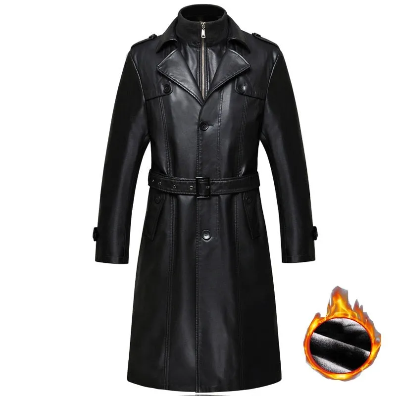 Solid Black Zipper Leather Coat