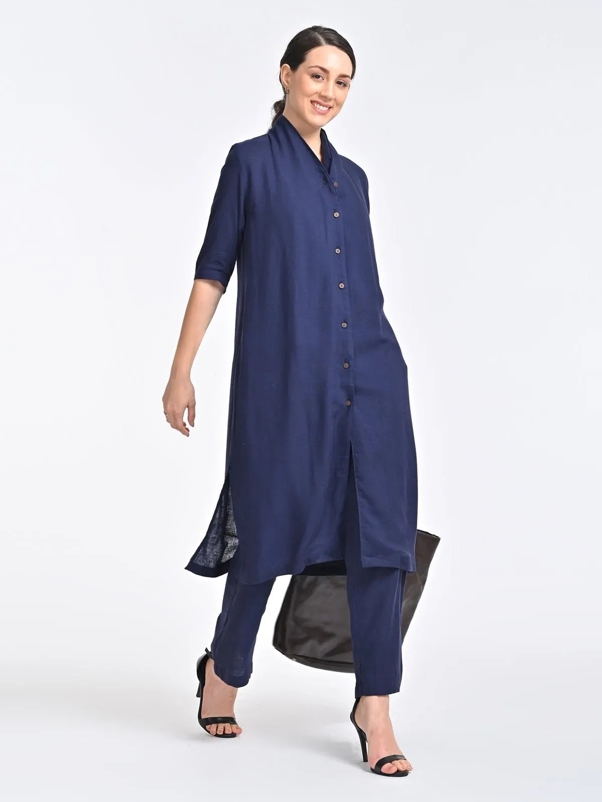 Solid Organic Cotton Navy Long Shirt