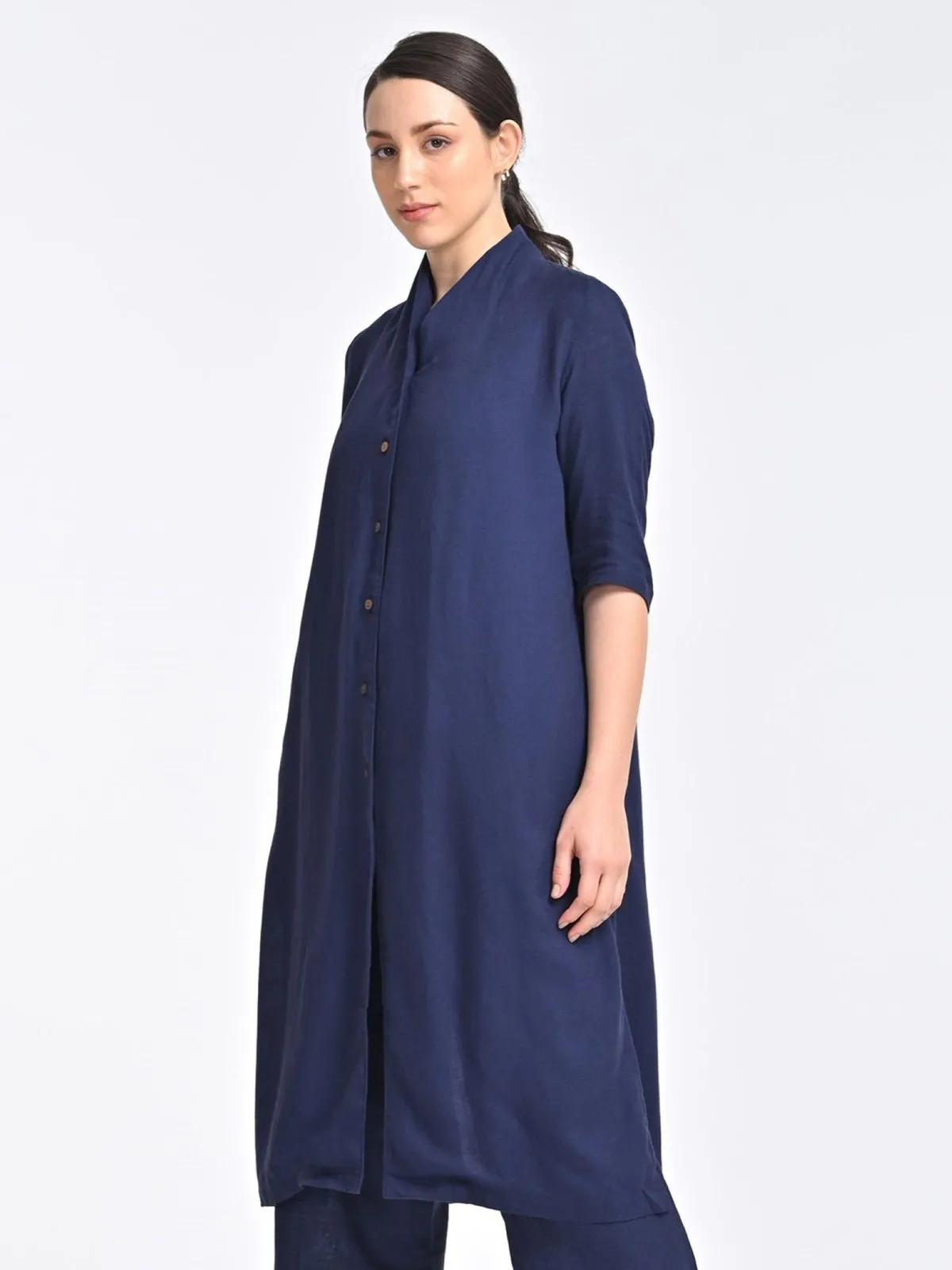 Solid Organic Cotton Navy Long Shirt