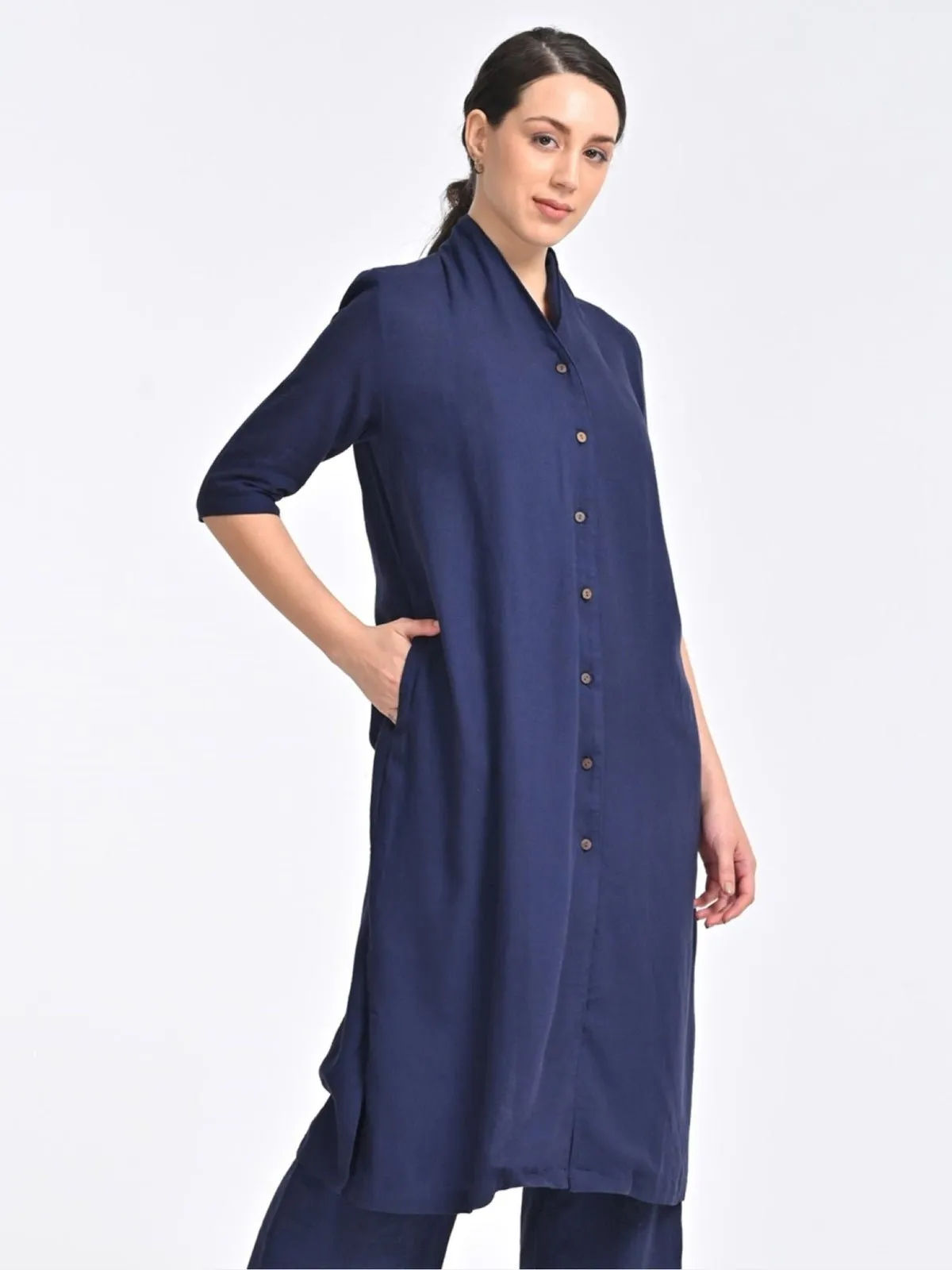 Solid Organic Cotton Navy Long Shirt