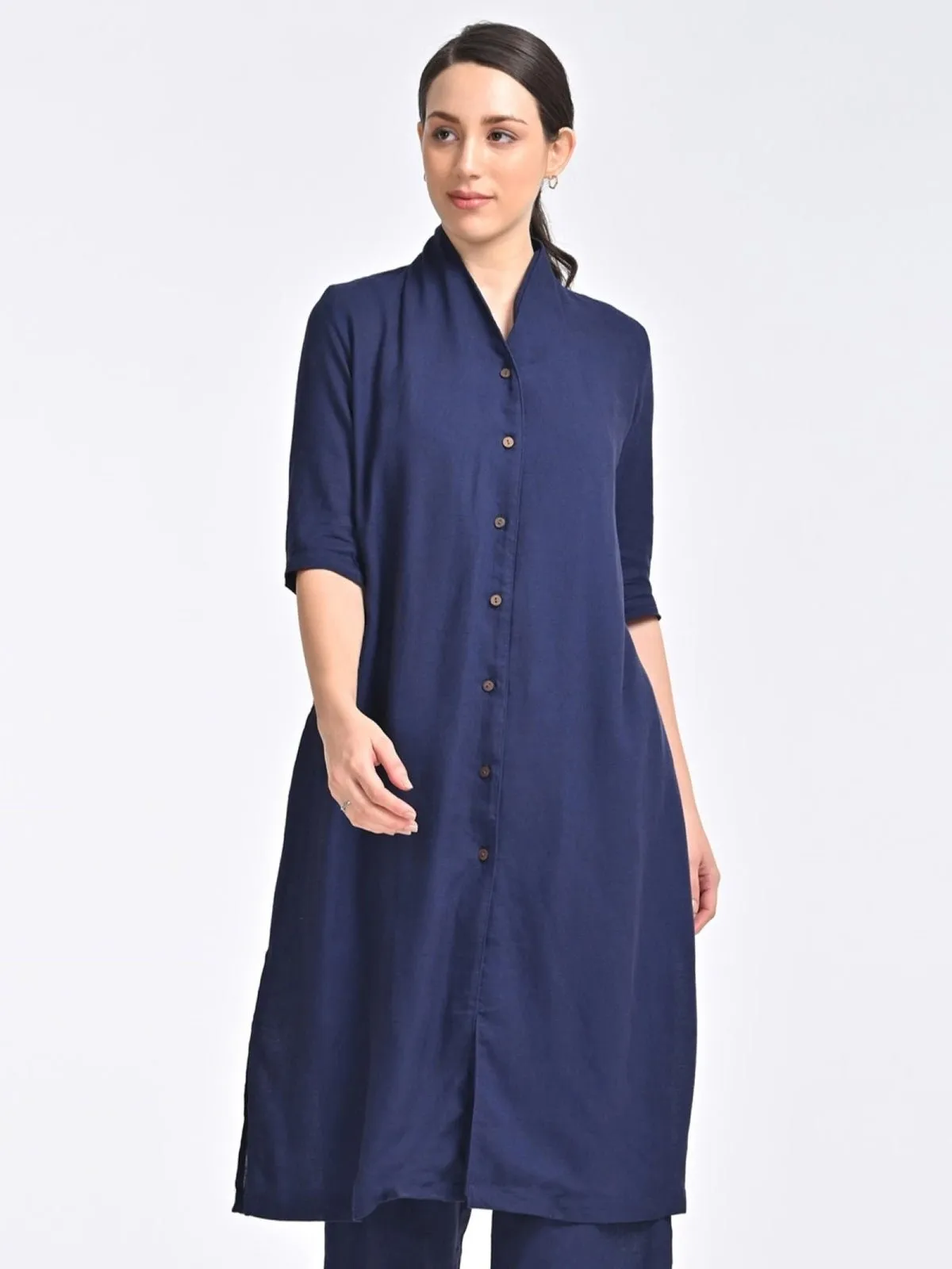 Solid Organic Cotton Navy Long Shirt