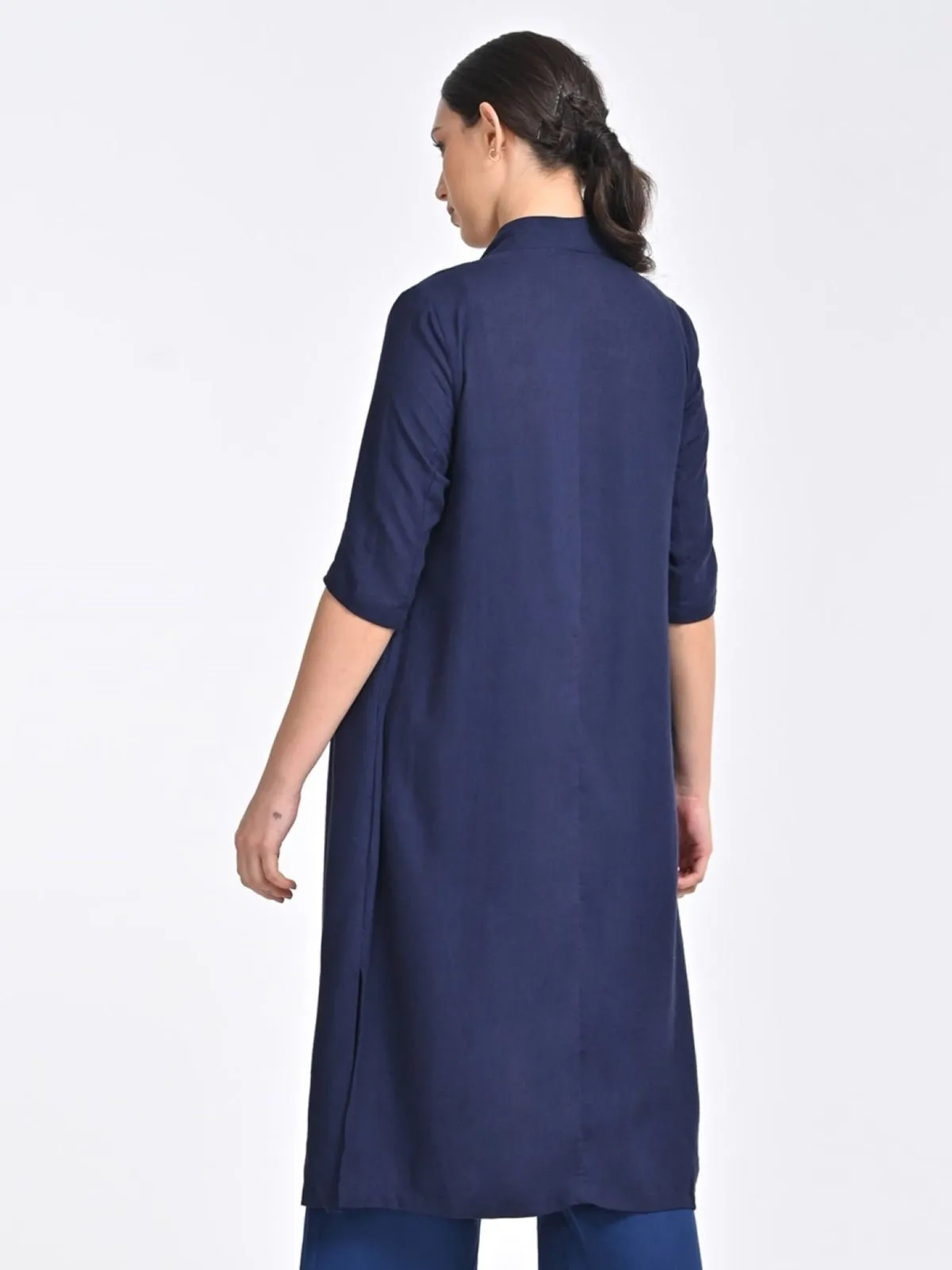 Solid Organic Cotton Navy Long Shirt