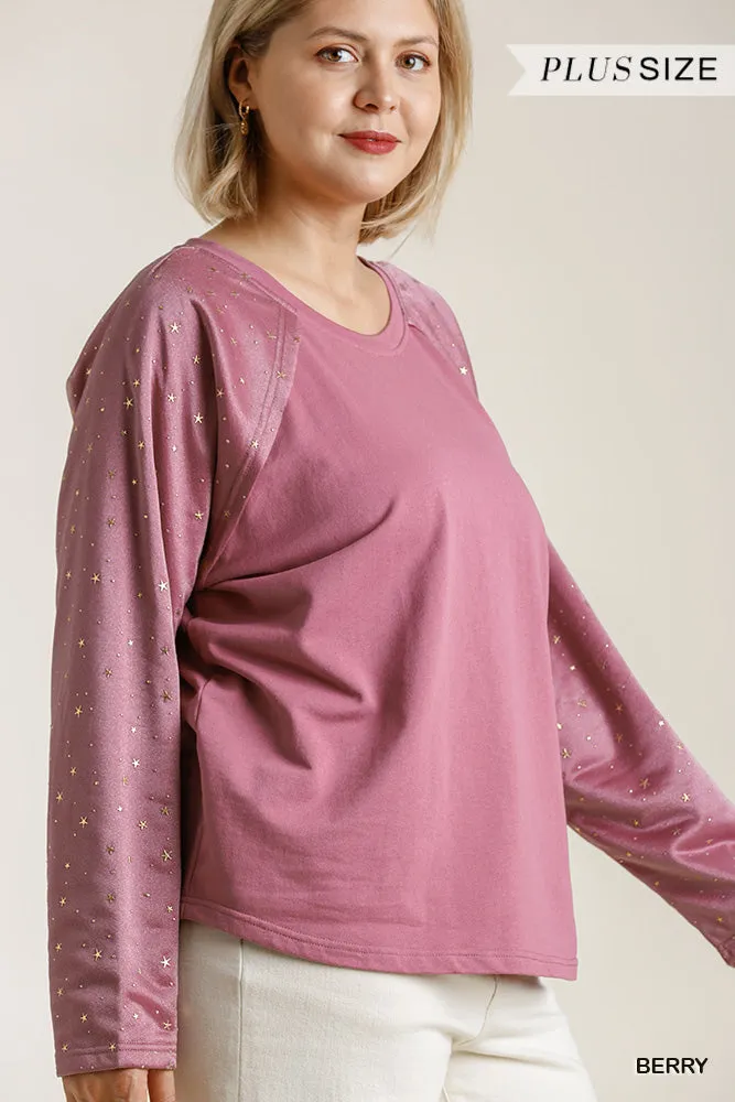 Star Layered Mesh Sleeve Top, Berry