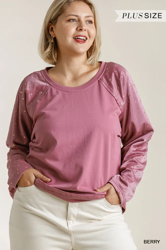 Star Layered Mesh Sleeve Top, Berry