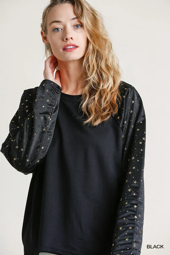 Star Layered Mesh Sleeve Top, Black