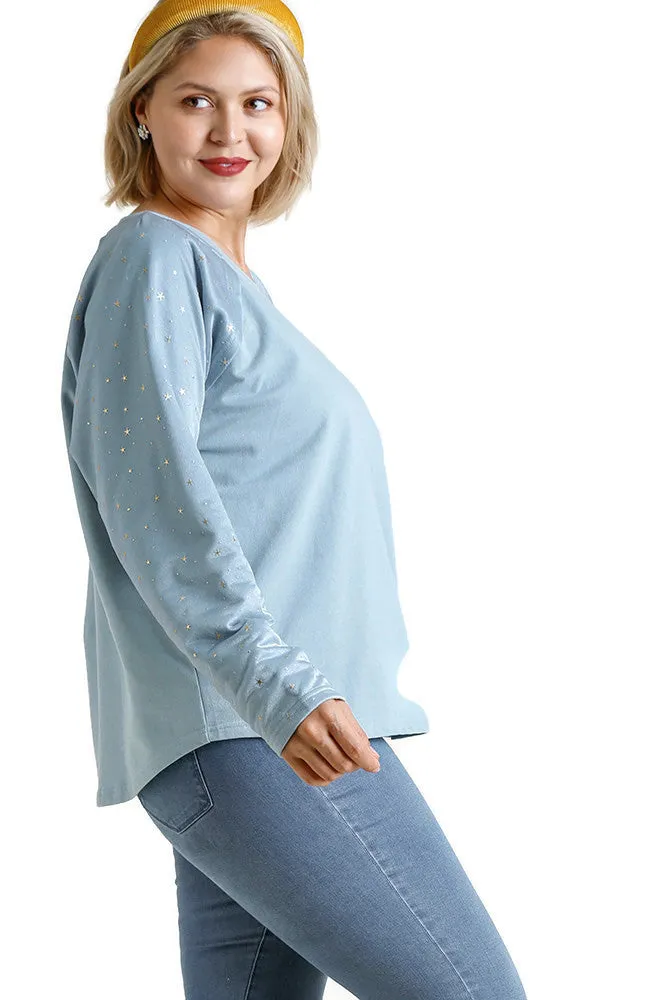 Star Layered Mesh Sleeve Top, Sky Blue