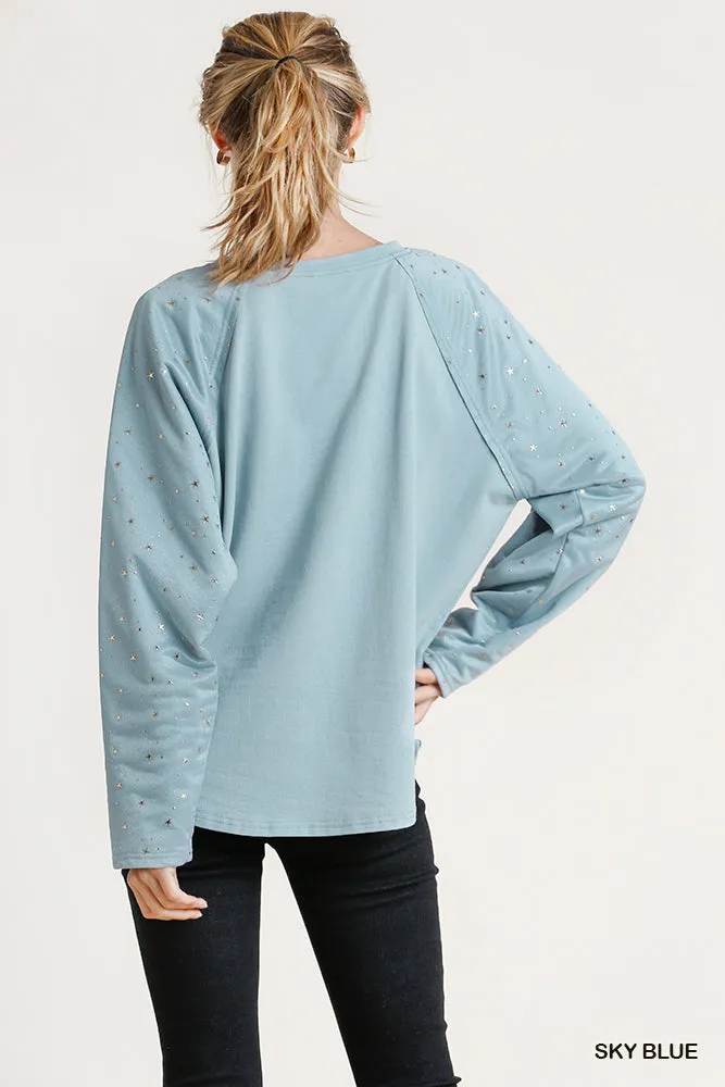 Star Layered Mesh Sleeve Top, Sky Blue