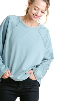 Star Layered Mesh Sleeve Top, Sky Blue