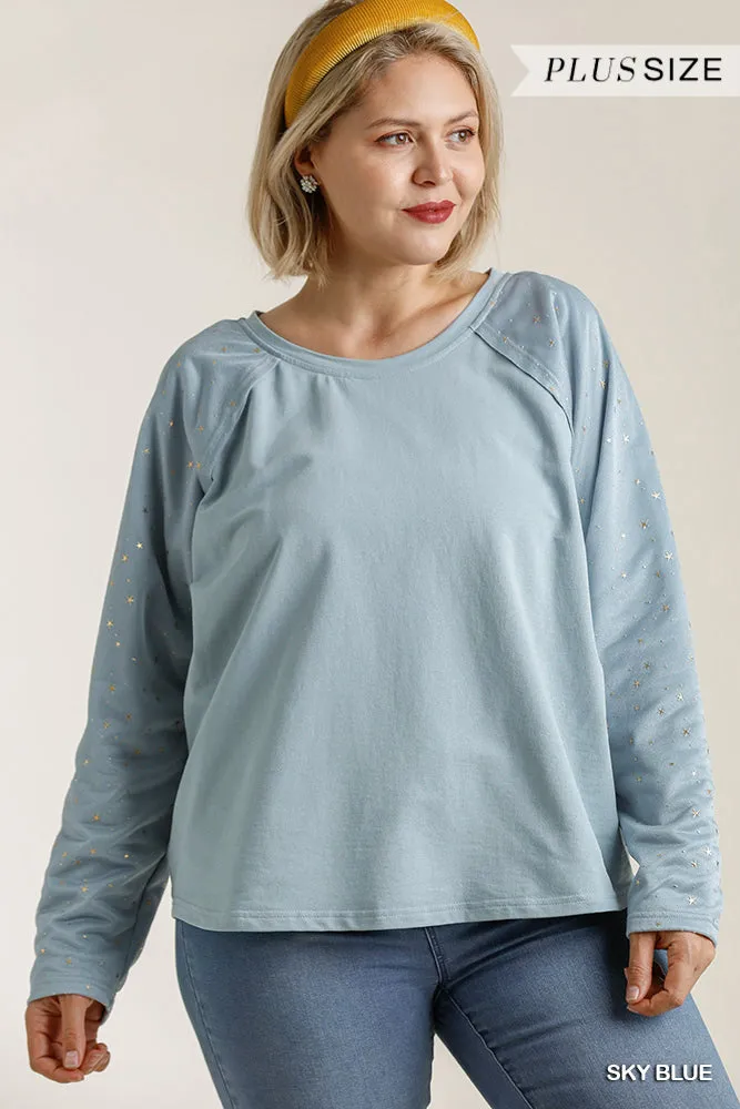 Star Layered Mesh Sleeve Top, Sky Blue