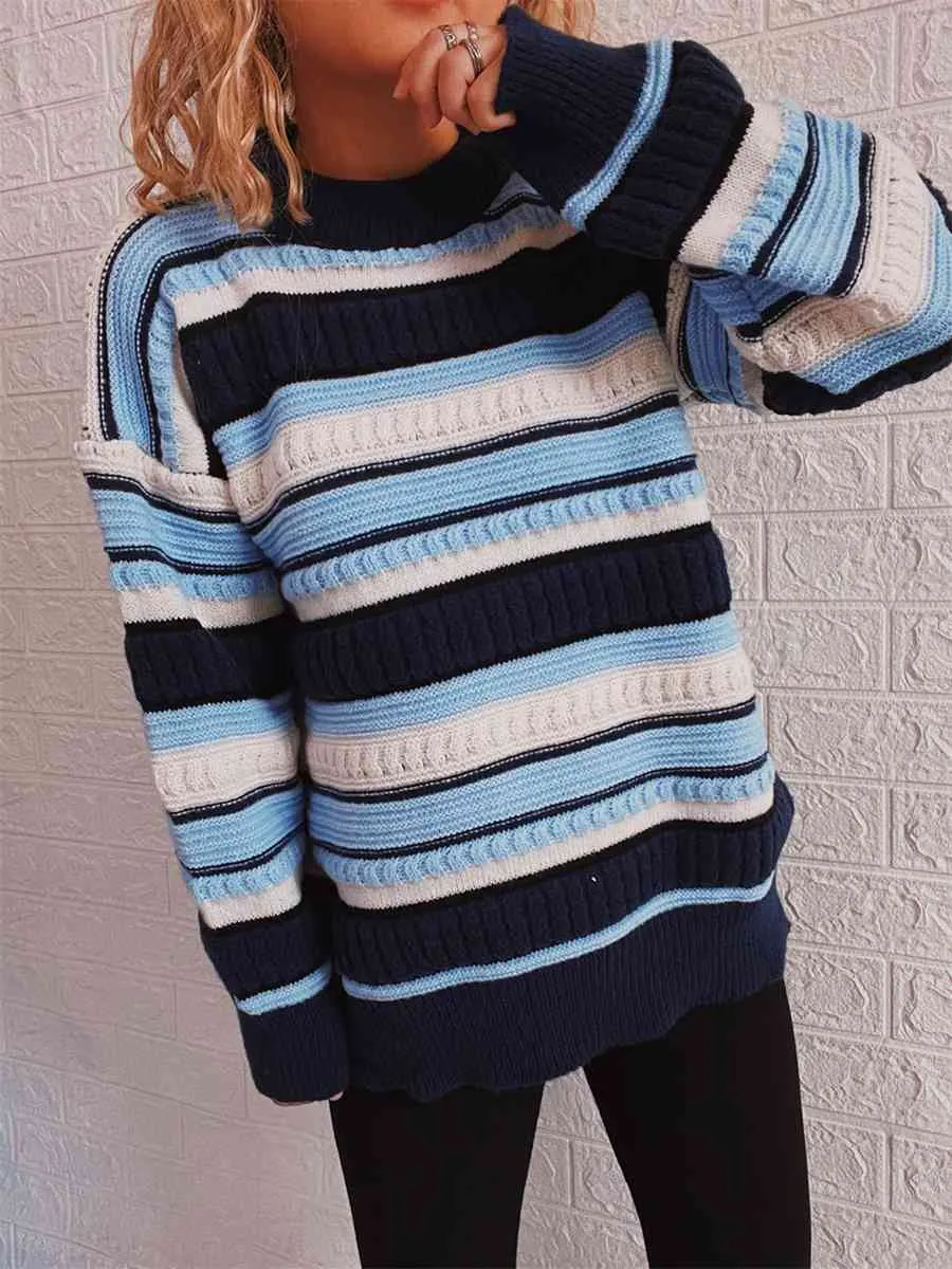 Striped Drop Shoulder Round Neck Sweater