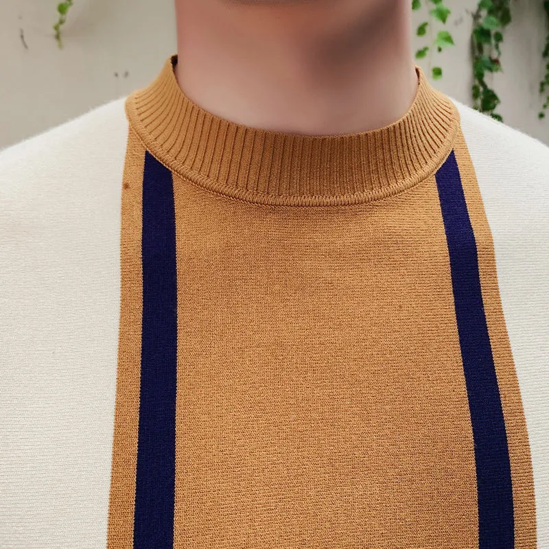 Striped Pattern Half Turtleneck Casual T-Shirt