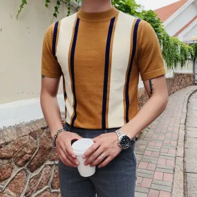 Striped Pattern Half Turtleneck Casual T-Shirt