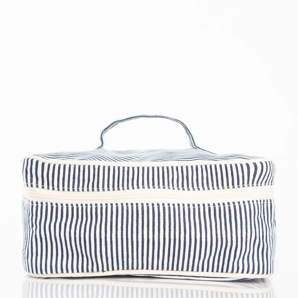 Stripes Train Case - Navy Blue