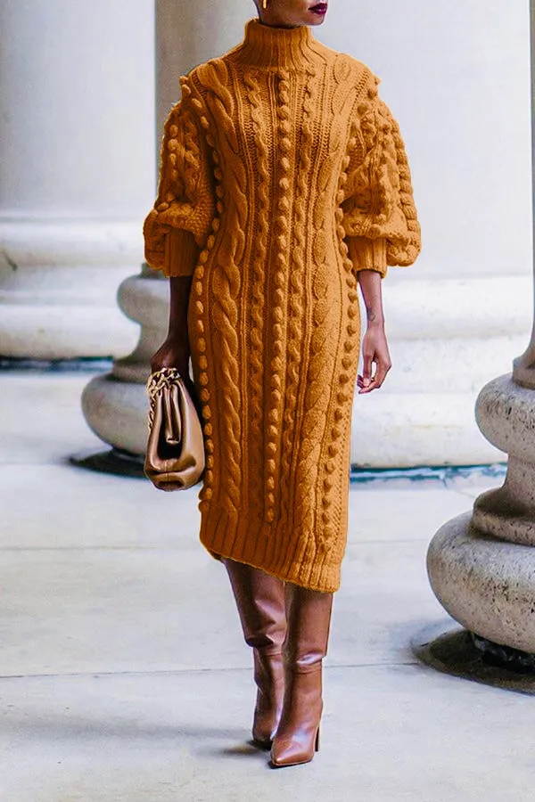 Stylish Cable Knit Split Hem Midi Dress