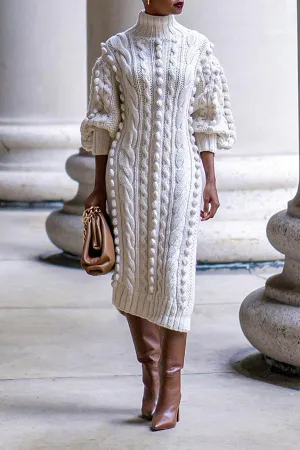 Stylish Cable Knit Split Hem Midi Dress