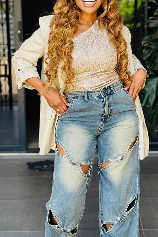 Stylish Cutout High Waist Jeans