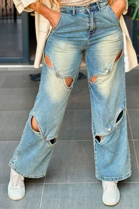 Stylish Cutout High Waist Jeans