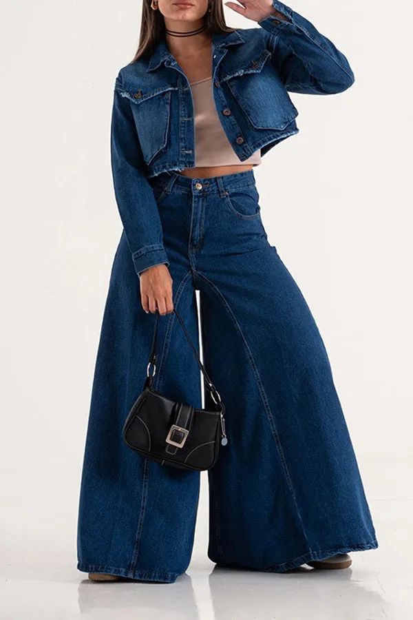 Stylish High Waist Wide Leg Jeans