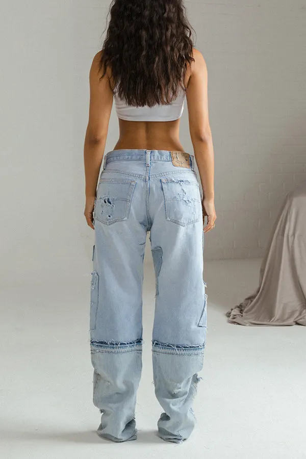 Stylish Patchwork Ripped Straight Leg Jeans