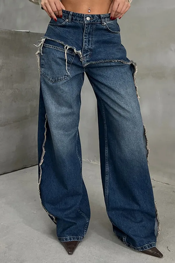 Stylish Pockets Raw Trim Jeans