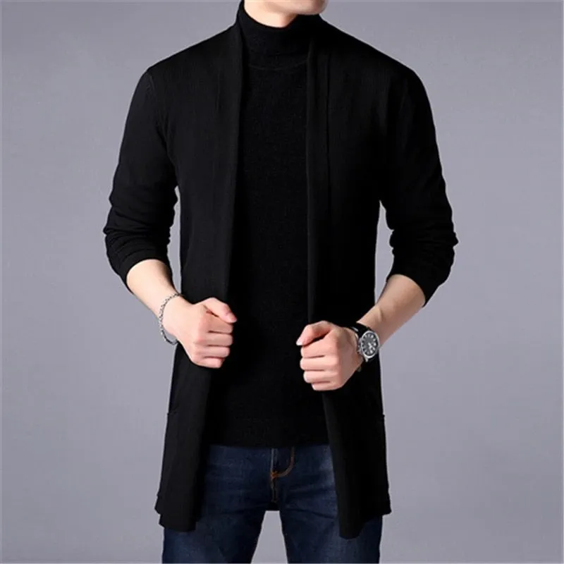 Sweater Coats Men New Fashion 2020 Autumn Men's Slim Long Solid Color Knitted Jacket Fashion Men's Casual Sweater Cardigan Coats