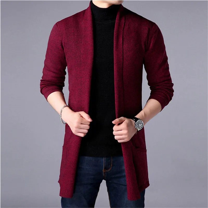 Sweater Coats Men New Fashion 2020 Autumn Men's Slim Long Solid Color Knitted Jacket Fashion Men's Casual Sweater Cardigan Coats