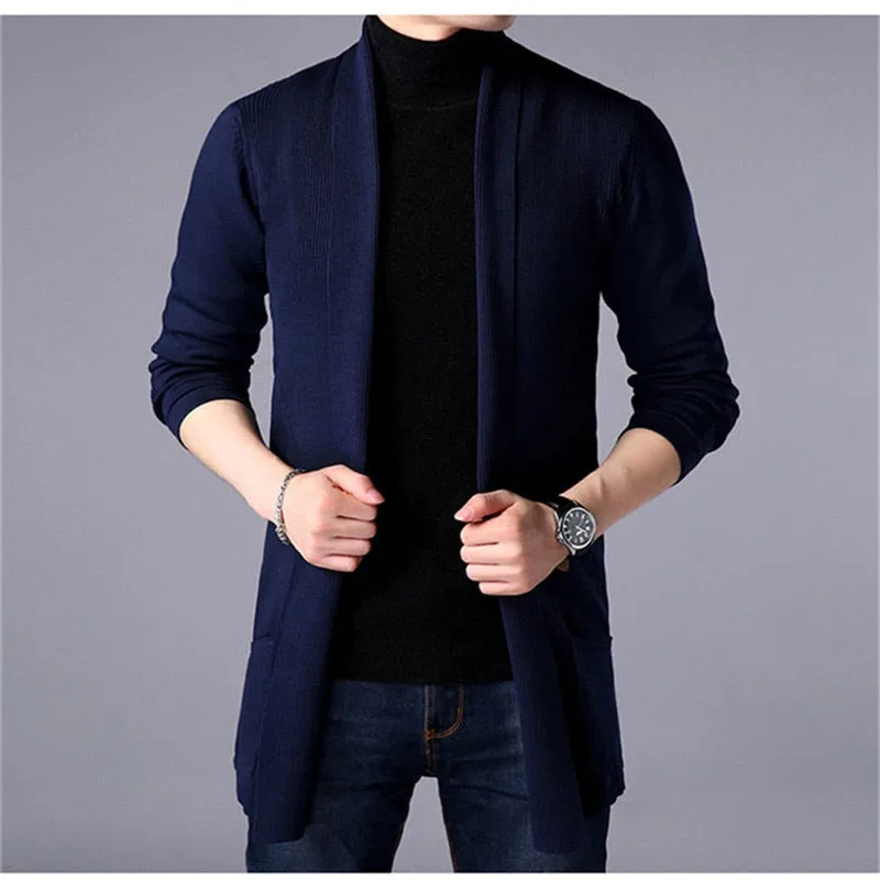 Sweater Coats Men New Fashion 2020 Autumn Men's Slim Long Solid Color Knitted Jacket Fashion Men's Casual Sweater Cardigan Coats