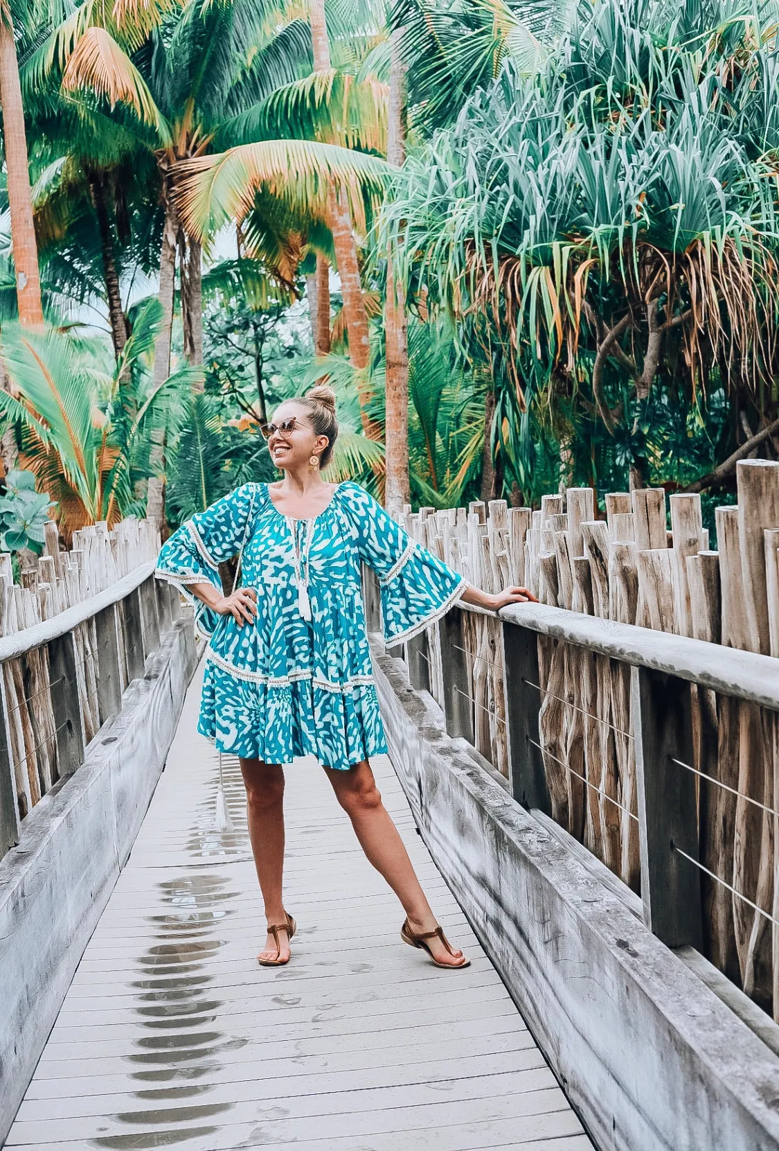 Teal & White Fringe Cover Up Dress