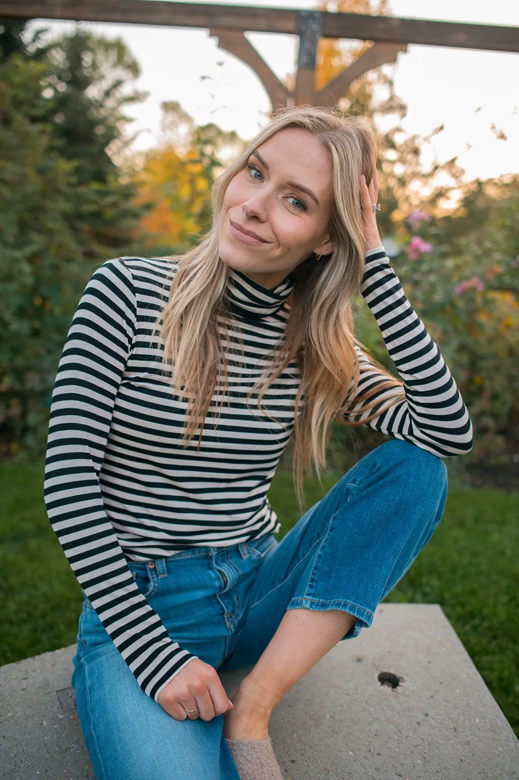 The Efinas Striped Turtleneck by Part Two - Black - PLUS